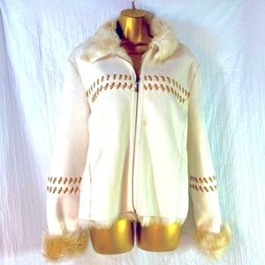 Montanaco Jacket Size L Long Sleeve Faux Fur White
